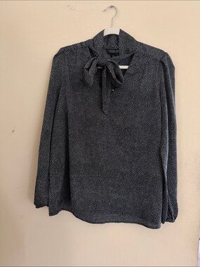 Rachel Zoe Black and White Microdot Tie-Neck Blouse